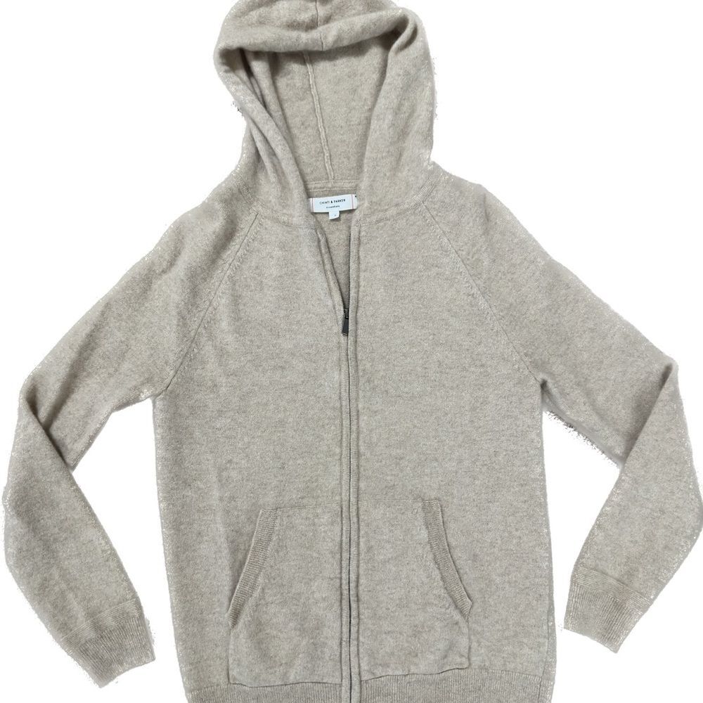 100% Cashmere Beige Cashmere Zip Up Hoodie - Picture 4 of 8